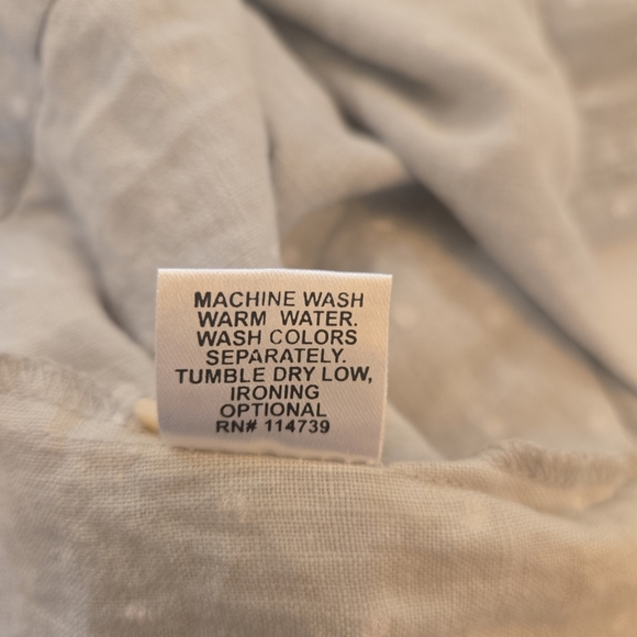 FLAX 100% Linen Lagenlook Sleeveless Polka Dot Shift Dress Gray White Medium - Picture 10 of 10